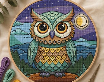 Halloween Owl Cross Stitch Pattern, Bird Chart (PDF Pattern)