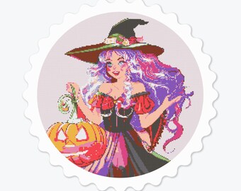 Witch Cross Stitch, Witch , Cross Stitch Pattern, Halloween Cross Stitch, Cross Stitch Halloween, Cross Stitch Chart, Halloween,  Witch