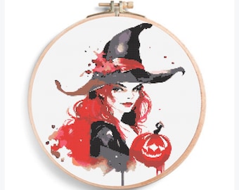 Witch Cross Stitch, Witch , Cross Stitch Pattern, Halloween Cross Stitch, Cross Stitch Halloween, Cross Stitch Chart, Halloween,  Witch