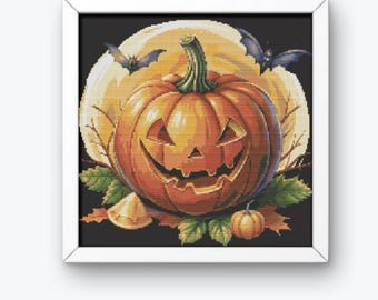 Jack O Lantern Cross Stitch Pattern PDF, Halloween Pumpkin Embroidery, Spooky Fall Decor, Instant Download, DIY Pattern