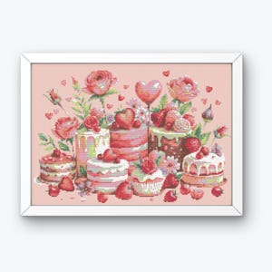 Cross Stitch Cake, Flowers Cross Stitch, Heart Cross Stitch, Rose Cross Stitch, Cross Stitch Cupcake, Easy Cross Stitch, Cross Stitch Chart,