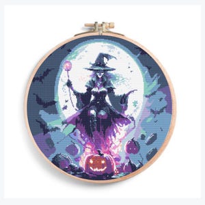 Halloween Witch Cross Stitch Pattern,Spooky Witch Design for Halloween ,Beginner-Friendly PDF,Witchcraft-Themed Cross Stitch for Wall Art