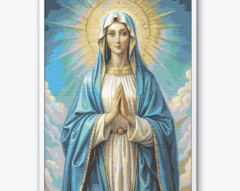 Virgin Mary Cross Stitch Pattern,Beautiful Religious Icon for Prayer Rooms,Sacred Art, DIY, Embroidery Project,Inspirational Design,