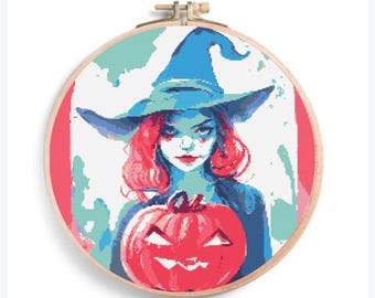 Witch Cross Stitch, Witch , Cross Stitch Pattern, Halloween Cross Stitch, Cross Stitch Halloween, Cross Stitch Chart, Halloween Witch