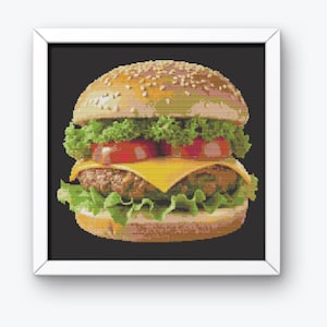 Hamburger Cross Stitch, Food Cross Stitch Pattern, Hamburger Cross Stitch Pattern, Cross Stitch, Cross Stitch Chart,