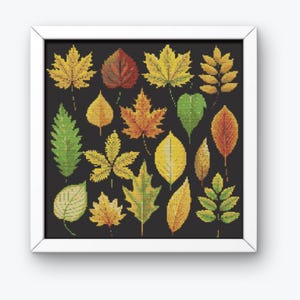 Handcrafted Autumn Leaves Cross Stitch Art - Fall Home Decor, Cross Stitch Chart, Embroidery Design, PDF