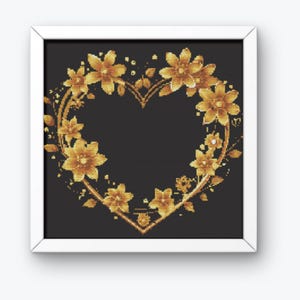Kruissteeklijst, gouden lijst, gouden lijst, gouden roos, hartlijst, gouden bloemen, bloemen kruissteek, eenvoudige kruissteek, kruissteekkaart,