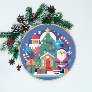 Christmas Cross-Stitch Pattern PDF – Santa,Tree Holiday Design, Modern Christmas Embroidery, DIY Winter Decoration, Digital Instant Download