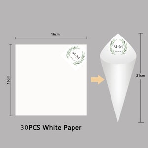 30Pcs Wedding confetti cones Handcrafted Personalised Initials White Paper Size 16x16cm zdjęcie 3