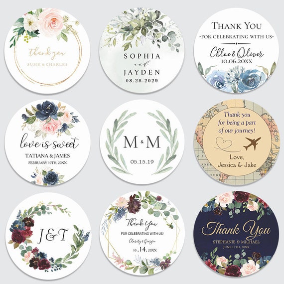 Customize Wedding Stickers, Invitation Favor Labels,Personalized Round  Circle Label Stickers Design Bridal Baptism Birthday Party Seal Sticker  (100
