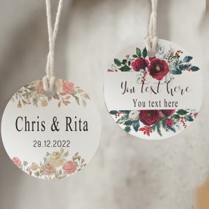 100 stuks / 38/50 mm gepersonaliseerde cirkel bruiloft tags aangepaste gunsttags met gat tekst of logo handmand bedanklabels