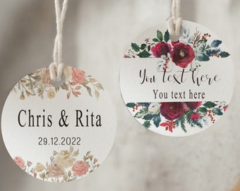 100 pezzi / 38/50mm Cerchio personalizzato Wedding Tags Tag bomboniera personalizzati Con foro il tuo testo o logo Handmand Etichette di ringraziamento