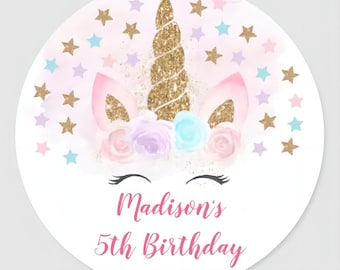 Unicorn Birthday Thank You Tag Unicorn Party label ，1.5/2/2.5/3 Inch Circle Round ,Unicorn Birthday,Unicorn Return Address Label