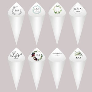 30Pcs Wedding confetti cones Handcrafted Personalised Initials White Paper Size 16x16cm zdjęcie 6