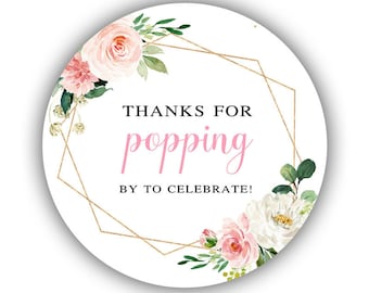 1.5~3 InchThanks for Popping by! Popcorn Favor Stickers (Pink Floral) Waterproof Labels