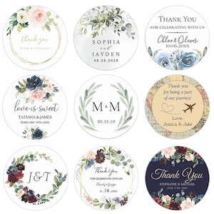Personalized Round Circle Label Stickers,Waterproof1.5~3inch Custom Name Date Thank You Stickers for Bridal Shower Party Favors