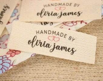 Aangepaste labels van katoenen keperstof, naaiaccessoires (20 x 60 mm)