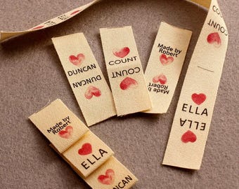 Etiquettes à coudre en coton personnalisées : texte personnalisé, étiquettes à tricoter (15 x 50 mm)
