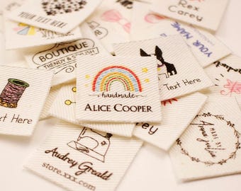 Etiquettes thermocollantes à coudre en coton personnalisées : texte/logo personnalisé (25 x 25 mm)