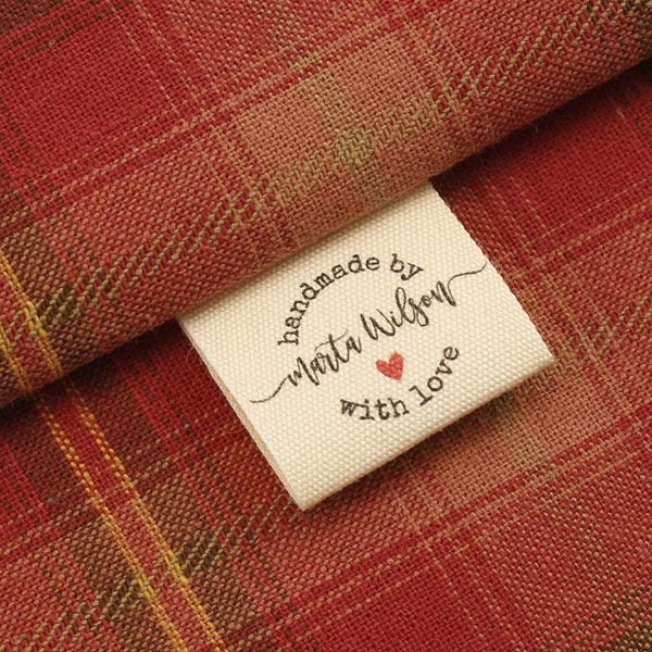 Etichette personalizzate in cotone da cucire: logo o testo, etichette per articoli lavorati a maglia 25×60