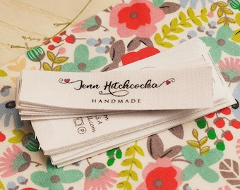 Etiquetas de costura de algodón personalizadas: Texto personalizado, etiquetas para tejer (15 x 70 mm)