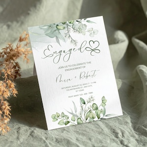 Bearbeitbare Einladungsvorlage mit Grünpflanzenmotiv | Druckbare Einladung zur Verlobungsfeier (5x7 Zoll) | Elegante Hochzeitseinladung mit Eukalyptus