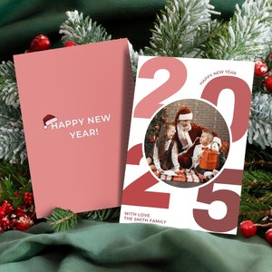 Frohes Neues Jahr-Kartenfoto, druckbare Weihnachtsfotokarte mit Zahlen, Familiengrußkarte, digitale Weihnachtskarte, anpassbar, jetzt bearbeiten