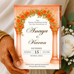 Hindu Ceremony Template • Indian Wedding Program Guide • Gujarat Wedding Timeline • Watercolor Design • Indian Infographic Wedding Timeline
