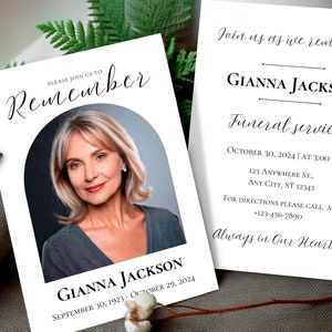 Funeral Remember Invitation,Arch Memorial, Funeral Announcement, Photo Funeral Evite, Editable Template, Minimalist Memory, INSTANT DOWNLOAD