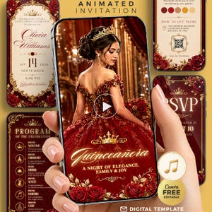 Modèle d'invitation bordeaux pour une quinceañera | Invitation pour un 16e anniversaire avec RSVP | Sweet 16 | Téléchargement instantané