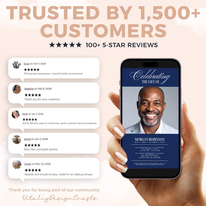 Celebration of Life Invitation Template, Navy Funeral Invitation, Digital Memorial Phone Invite, Editable Canva Funeral Announcement image 10