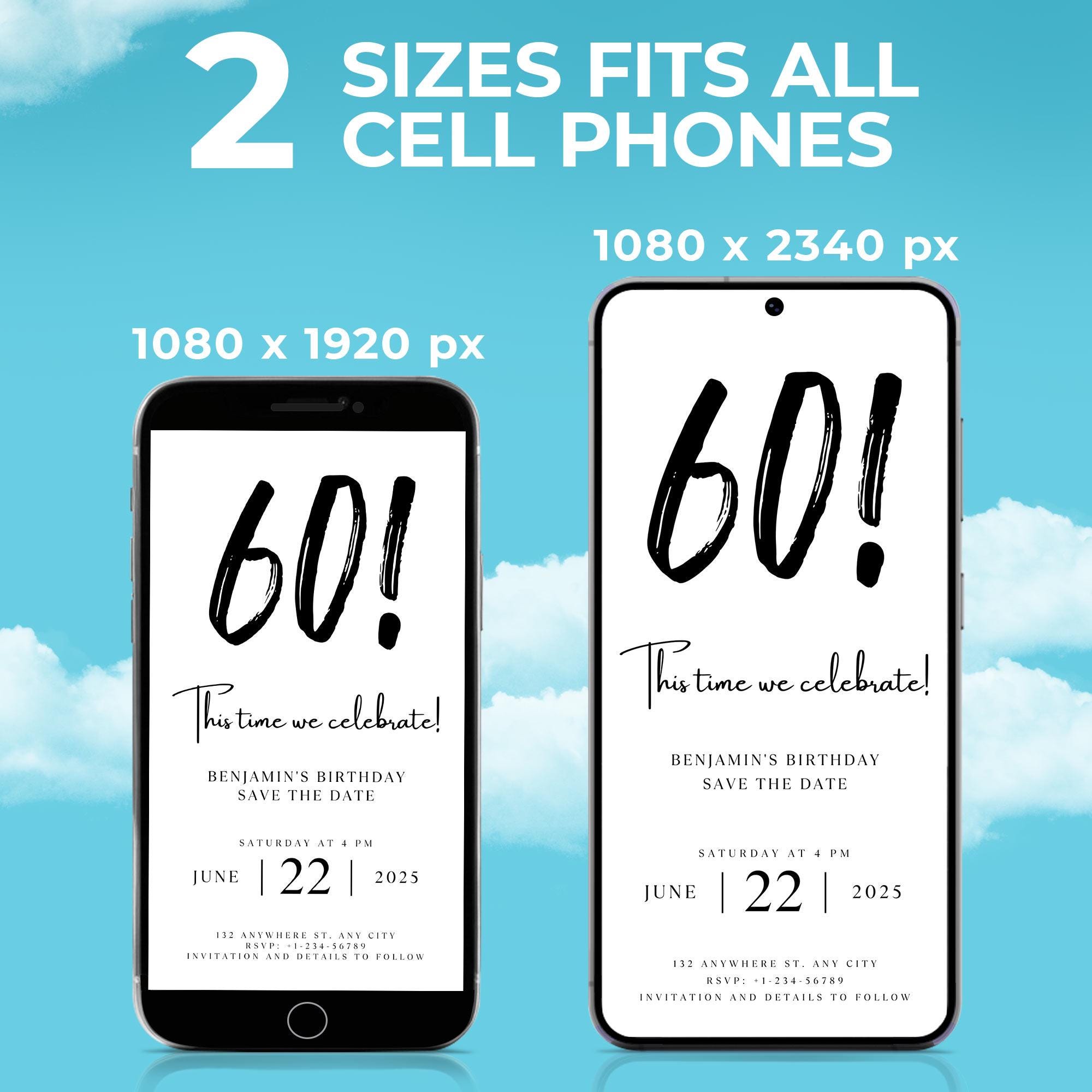 Digital Save the Date 60th Birthday Template, Electronic Save the Date