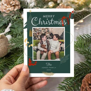 Modello modificabile di foto di cartolina di Natale, biglietto di auguri Boho, famiglia di buon Natale unica stampabile rosso, verde, personalizzabile DOWNLOAD immediato