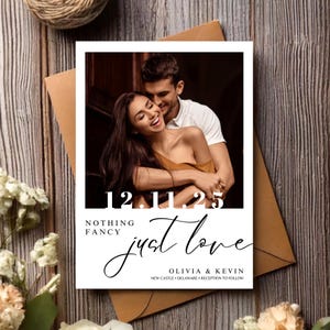 Elopement Announcement Template,Nothing Fancy Just Love,Wedding Reception,Polaroid Photo, After Party Invite,Black and White Nothing Special