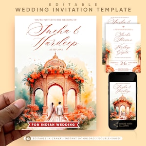 Indian Wedding Template, Watercolor Mandap, Wedding Indian Invitation Cards, Sikh Wedding Invite, Hindu Invitations Punjabi Wedding Template