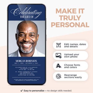 Celebration of Life Invitation Template, Navy Funeral Invitation, Digital Memorial Phone Invite, Editable Canva Funeral Announcement image 7