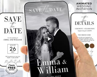 Save the Dates Wedding Template, Animated Modern Invitation with Photo, Editable Canva, Digital Video Invite, Instant Download