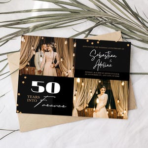 50th Wedding Anniversary Invitation With Foto Elegant Card Golden Editable Digital Template Instant Download Customizable Gold Photo Card