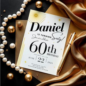 Editable Gold 60th Birthday Invitation - Instant Printable - Men's Surprise Party Invite