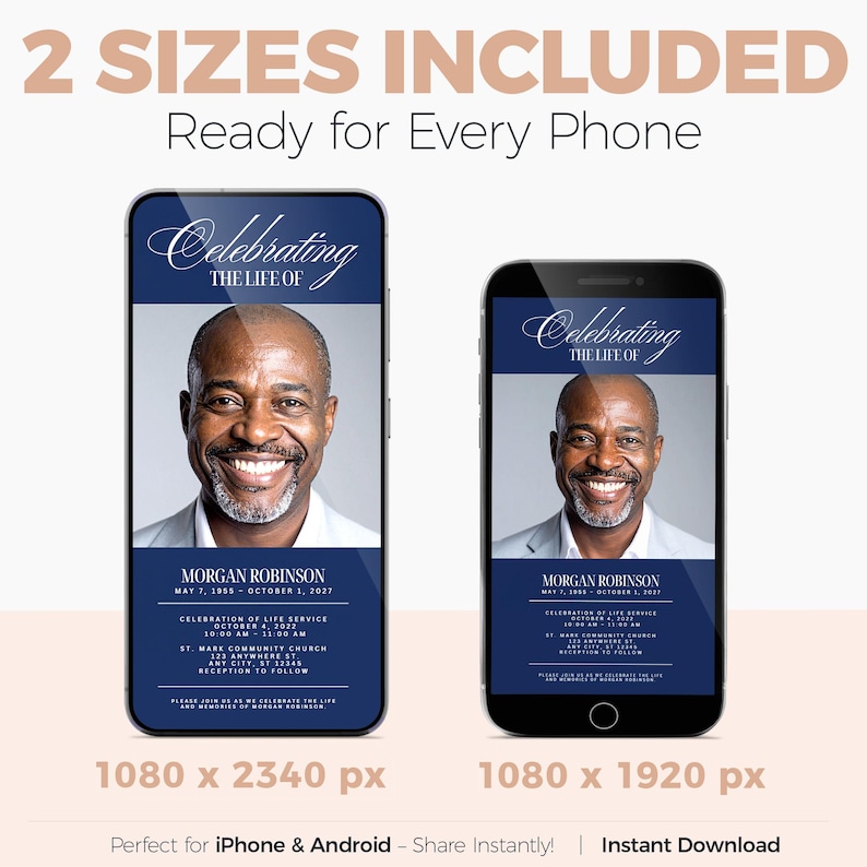 Celebration of Life Invitation Template, Navy Funeral Invitation, Digital Memorial Phone Invite, Editable Canva Funeral Announcement image 5