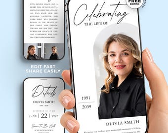 Digital Funeral Announcement Canva Template | Loss of sister memorial service Evite | Celebration of Life invitation  | Funeral Program