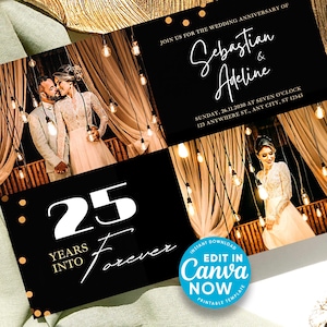 30th Wedding Anniversary Invitation With Foto Elegant Card Golden Editable Digital Template Instant Download Customizable Gold Photo Card