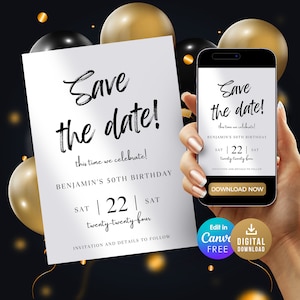 Save The Date Template, Save The Date Card, Birthday Invitation, Unique Editable Bday Invitation, Digital Download, invitation template