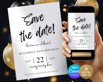 Save The Date Template, Save The Date Card, Birthday Invitation, Unique Editable Bday Invitation, Digital Download, invitation template