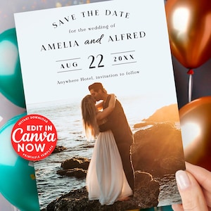 Save the Date-Vorlage mit Foto | Hochzeitseinladung | Moderne minimalistische Vorlage | Druckbare Save the Date-Fotokarte, digitaler Download