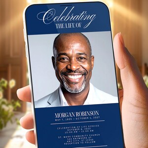 celebration of life phone invitation template, memorial announcement mobile design, editable canva funeral invitation, digital obituary invite, celebration of life evite template, modern minimal memorial design, instant download phone invitation, amazon listing design service