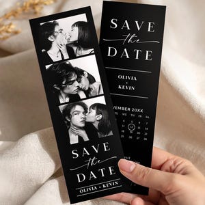 Vintage Photo Booth Strip Template for Retro Save the Dates, Photo Booth with Calendar, DIY Retro Wedding Save the Date, Instant Download