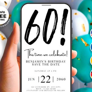Digital Save The Date 60th Birthday Template, Electronic Save The Date, Birthday Invitation, Unique Editable Bday Invitation,birthday Invite