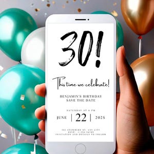 Digitale Save The Date 30. Geburtstag Nummer Whatsapp Bday Einladung anpassbare elektronische Karte Geburtstag einladen MobileUnique Canva Vorlage