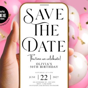 Digital Save The Date Birthday Template, Electronic Save The Date, Birthday Invitation, Unique Editable Bday Invitation,50th birthday Invite